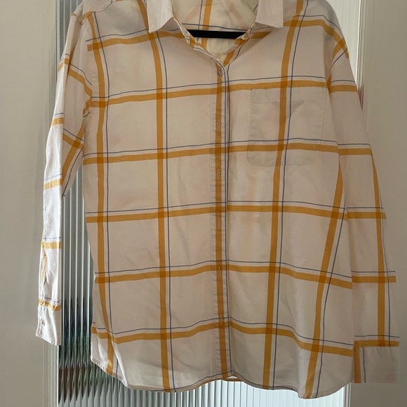Eddie Bauer Tops - Eddie Bauer Yellow and White Plaid boyfriend Shirt